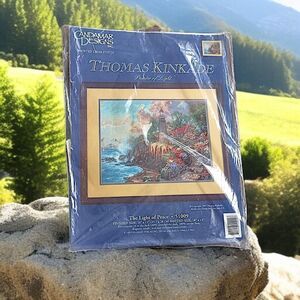 Thomas Kinkade Cross Stitch Kit The Light of Peace 51009 Candamar Lighthouse Vtg